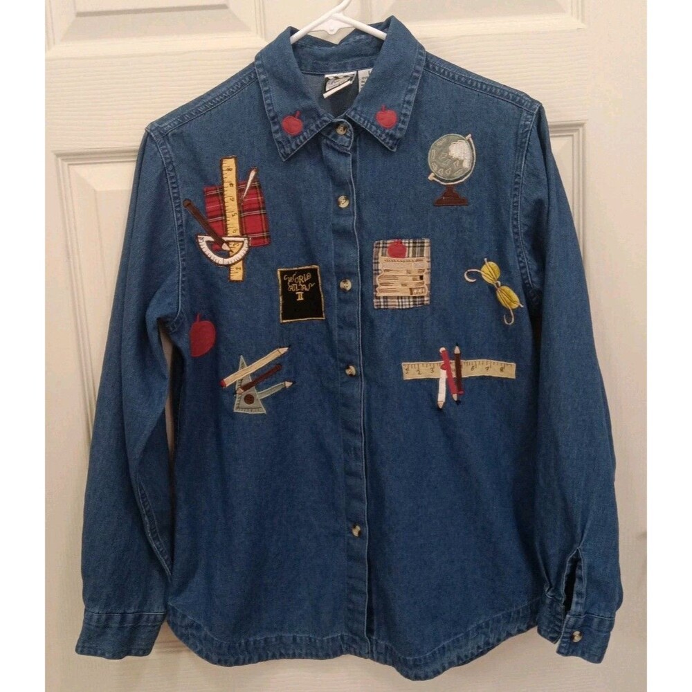 Vintage Take Two Clothing Denim Teacher Shirt Size Large Embroidered